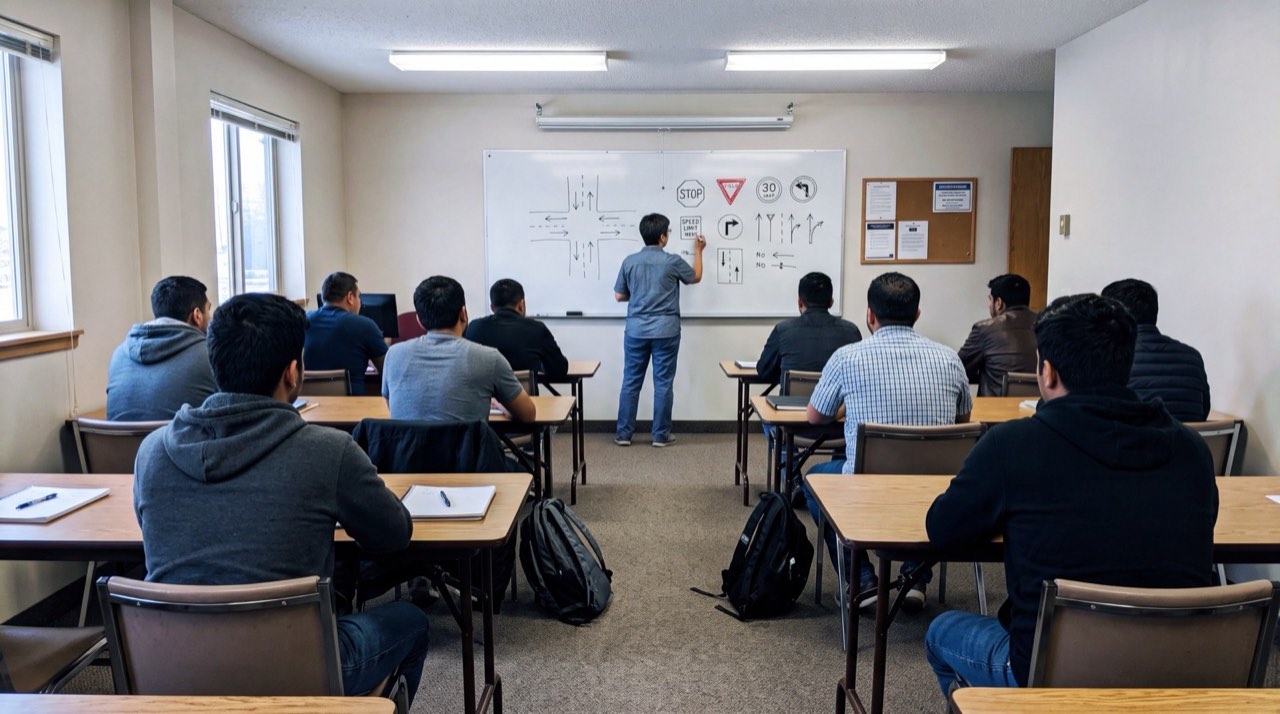 Classroom session on the rules of the road